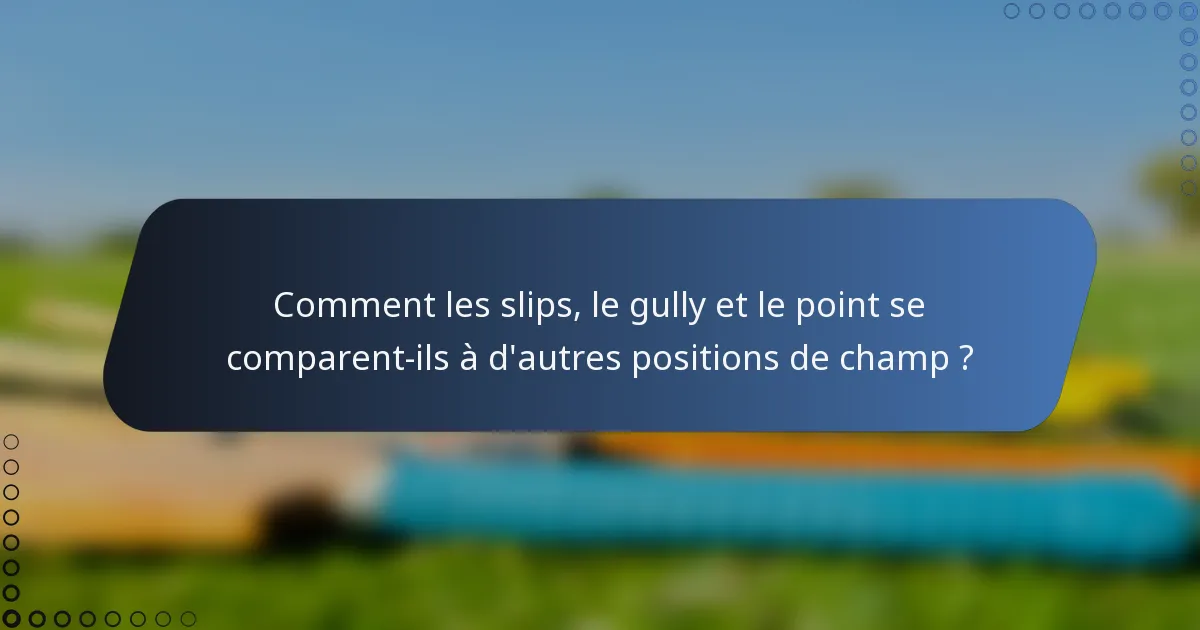 Comment les slips, le gully et le point se comparent-ils à d'autres positions de champ ?
