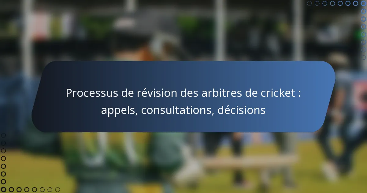 Processus de révision des arbitres de cricket : appels, consultations, décisions