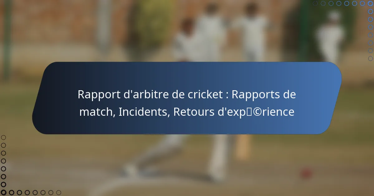 Rapport d’arbitre de cricket : Rapports de match, Incidents, Retours d’expérience